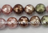 CSB503 15.5 inches 14mm faceted round mixed color shell pearl beads