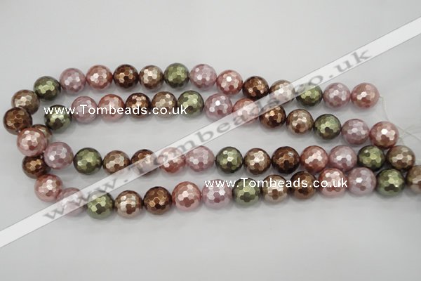 CSB503 15.5 inches 14mm faceted round mixed color shell pearl beads