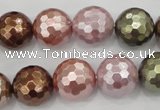 CSB504 15.5 inches 16mm faceted round mixed color shell pearl beads