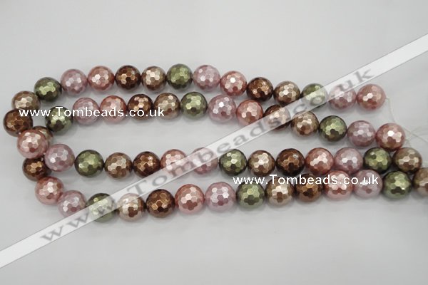 CSB504 15.5 inches 16mm faceted round mixed color shell pearl beads