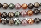 CSB510 15.5 inches 8mm faceted round mixed color shell pearl beads