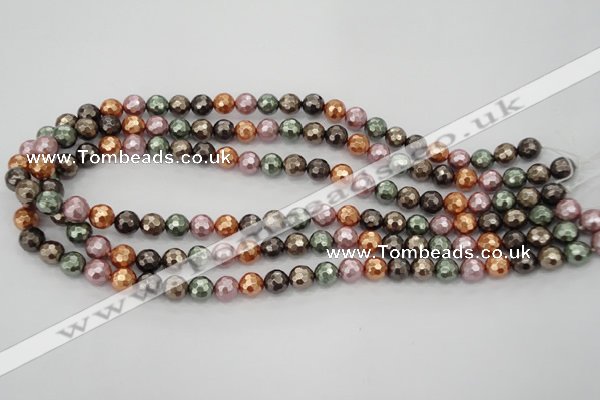 CSB510 15.5 inches 8mm faceted round mixed color shell pearl beads