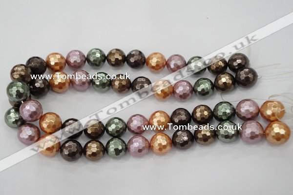 CSB512 15.5 inches 12mm faceted round mixed color shell pearl beads