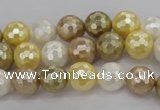 CSB521 15.5 inches 10mm faceted round mixed color shell pearl beads