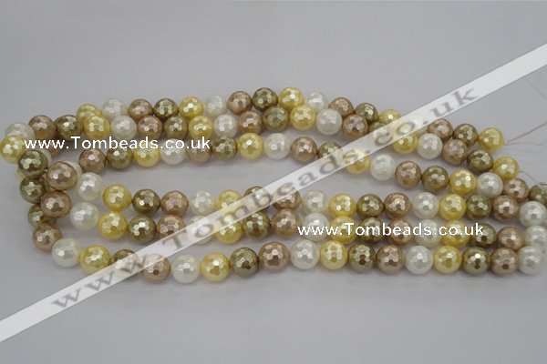 CSB521 15.5 inches 10mm faceted round mixed color shell pearl beads