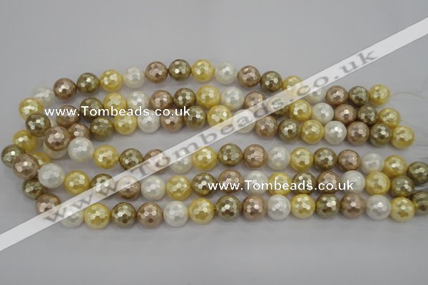 CSB522 15.5 inches 12mm faceted round mixed color shell pearl beads