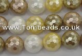 CSB523 15.5 inches 14mm faceted round mixed color shell pearl beads