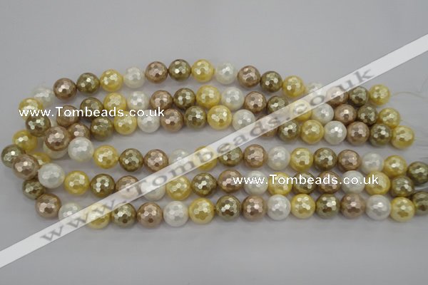 CSB523 15.5 inches 14mm faceted round mixed color shell pearl beads