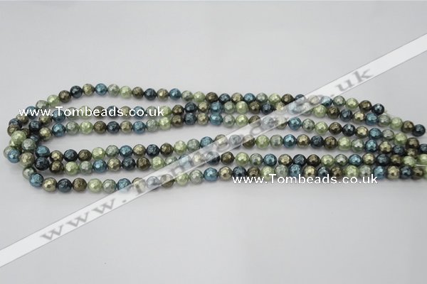 CSB529 15.5 inches 6mm faceted round mixed color shell pearl beads