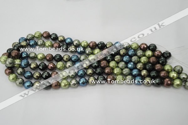 CSB530 15.5 inches 8mm faceted round mixed color shell pearl beads