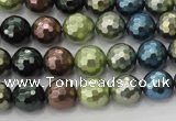 CSB532 15.5 inches 12mm faceted round mixed color shell pearl beads