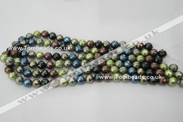 CSB532 15.5 inches 12mm faceted round mixed color shell pearl beads