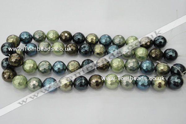 CSB534 15.5 inches 16mm faceted round mixed color shell pearl beads