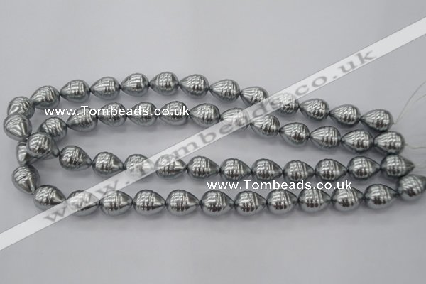 CSB550 15.5 inches 12*15mm whorl teardrop shell pearl beads