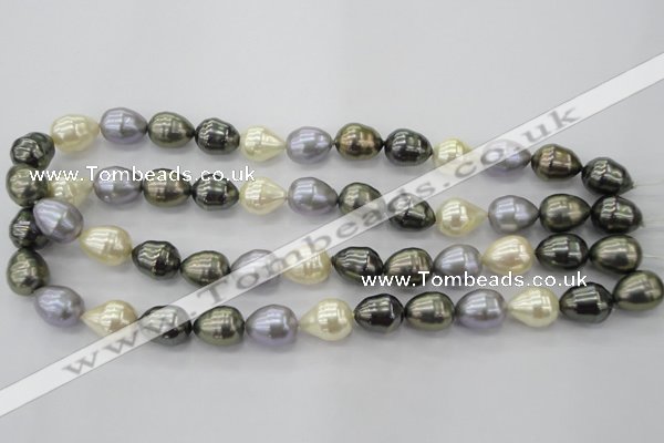 CSB552 15.5 inches 12*15mm whorl teardrop mixed color shell pearl beads