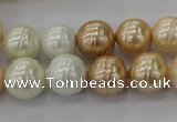 CSB611 15.5 inches 12mm whorl round mixed color shell pearl beads