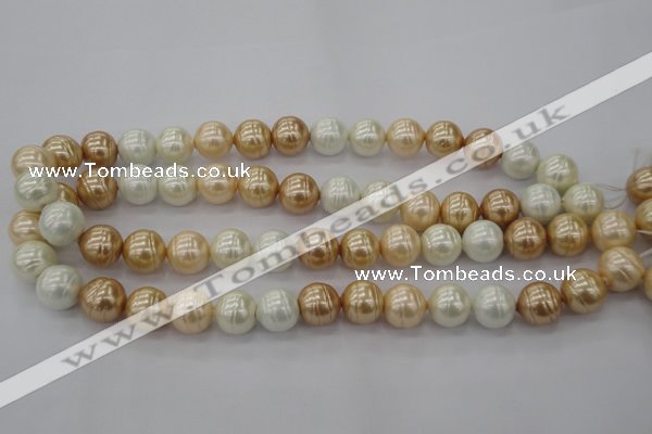 CSB624 15.5 inches 14mm whorl round mixed color shell pearl beads