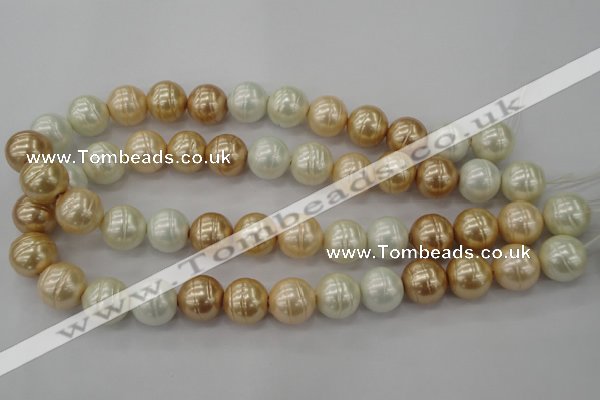 CSB636 15.5 inches 16mm whorl round mixed color shell pearl beads