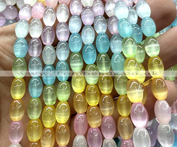 CSE754 15 inches 6*9mm rice rainbow selenite beads wholesale