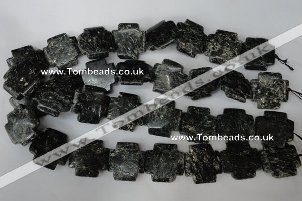 CSI135 15.5 inches 25*25mm cross silver scale stone beads