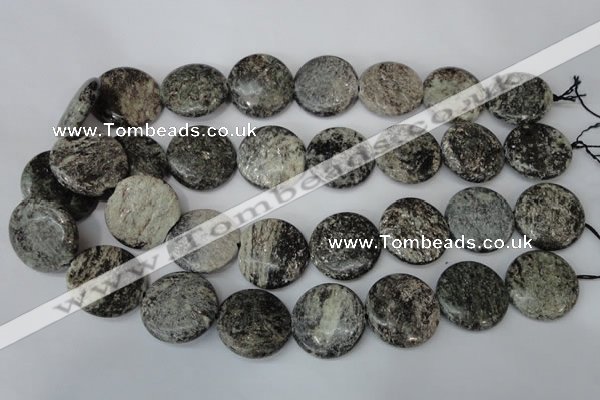 CSI29 15.5 inches 25mm flat round silver scale stone beads wholesale