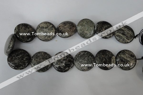 CSI30 15.5 inches 30mm flat round silver scale stone beads wholesale