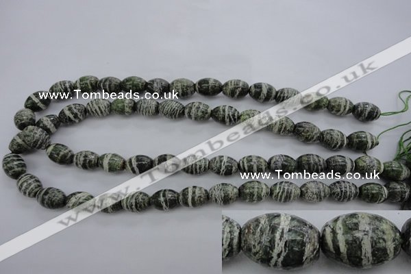 CSJ100 15.5 inches 10*14mm rice green silver line jasper beads