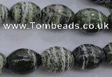 CSJ101 15.5 inches 12*16mm rice green silver line jasper beads