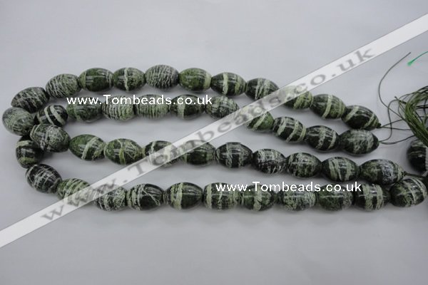 CSJ102 15.5 inches 13*18mm rice green silver line jasper beads