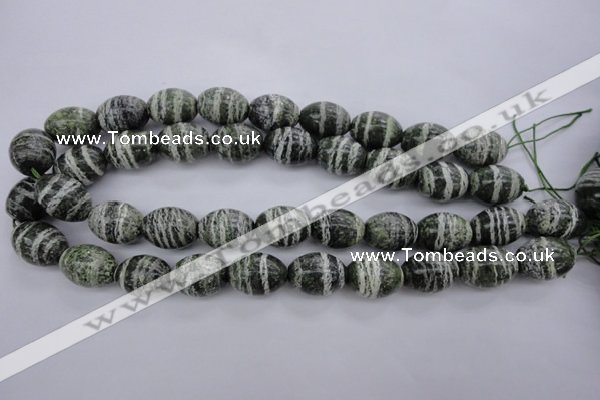 CSJ103 15.5 inches 15*20mm rice green silver line jasper beads