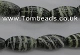 CSJ105 15.5 inches 10*20mm rice green silver line jasper beads