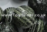 CSJ11 15.5 inches 25mm round green silver line jasper beads wholesale