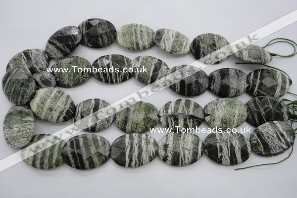 CSJ114 15.5 inches 22*30mm faceted oval green silver line jasper beads