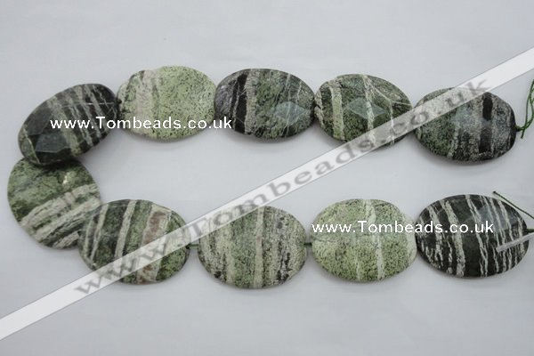 CSJ115 15.5 inches 30*40mm faceted oval green silver line jasper beads