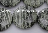 CSJ123 15.5 inches 30mm faceted coin green silver line jasper beads