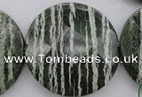 CSJ126 15.5 inches 50mm faceted coin green silver line jasper beads