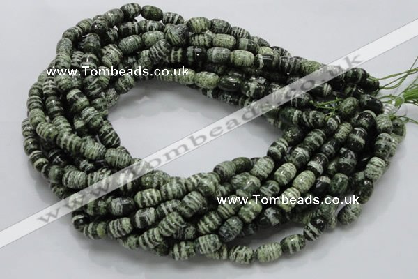 CSJ14 15.5 inches 8*12mm egg-shaped green silver line jasper beads