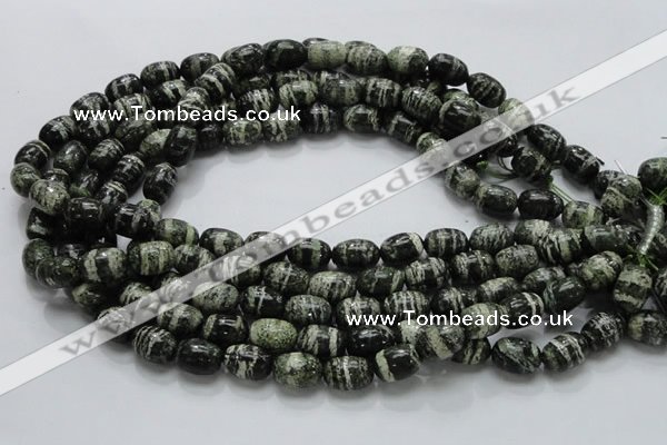 CSJ15 15.5 inches 10*15mm egg-shaped green silver line jasper beads