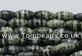 CSJ18 15.5 inches 8*15mm rice green silver line jasper beads