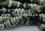 CSJ19 15.5 inches 10*30mm rice green silver line jasper beads