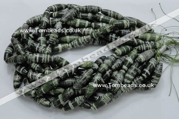 CSJ19 15.5 inches 10*30mm rice green silver line jasper beads