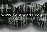 CSJ20 15.5 inches 15*30mm rice green silver line jasper beads