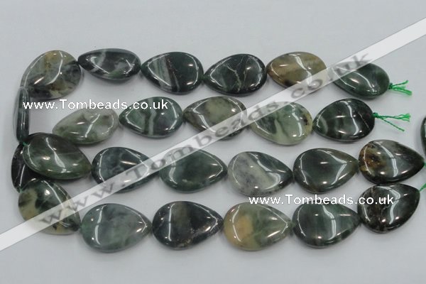 CSJ205 15.5 inches 22*30mm flat teardrop serpentine jade gemstone beads