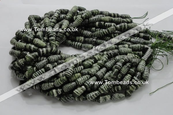 CSJ21 15.5 inches 8*16mm teardrop green silver line jasper beads