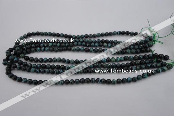 CSJ210 15.5 inches 6mm round dyed green silver line jasper beads