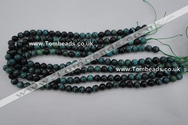 CSJ211 15.5 inches 8mm round dyed green silver line jasper beads