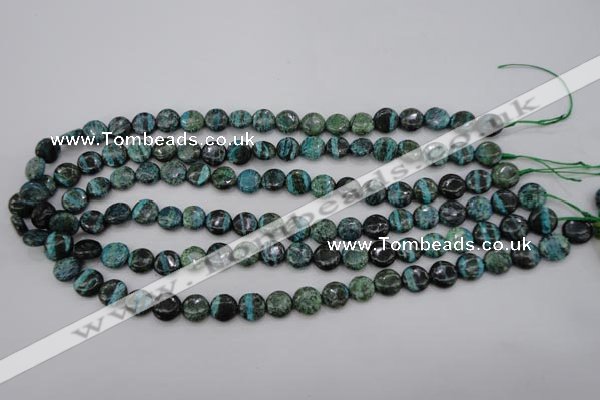 CSJ214 15.5 inches 10mm flat round dyed green silver line jasper beads