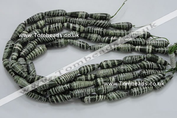 CSJ22 15.5 inches 10*30mm teardrop green silver line jasper beads