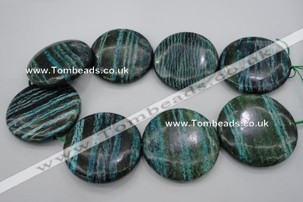 CSJ221 15.5 inches 50mm flat round dyed green silver line jasper beads