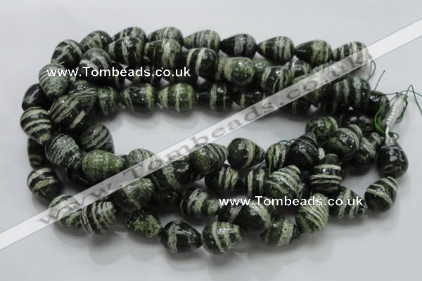 CSJ23 15.5 inches 15*20mm teardrop green silver line jasper beads